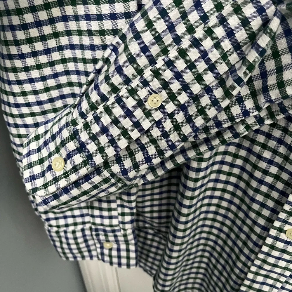 Ralph Lauren Button Down Shirt Green Blue Flesh Pony Men's MEDIUM Gingham Check
